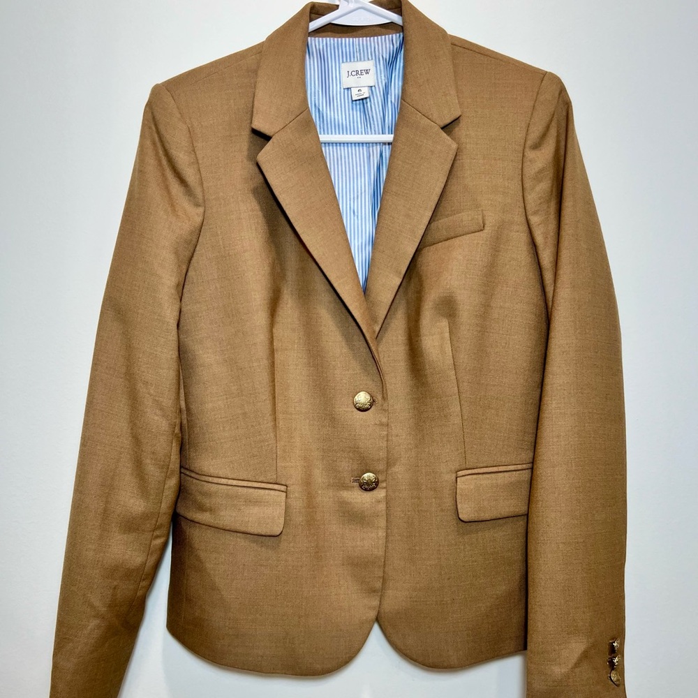 J. Crew Camel Blazer with Brass Accents